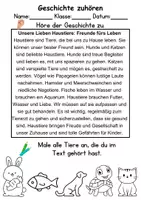 Vorschau - Arbeitsblätter - Haustiere Leseverstehen und Wortschatz - DaZ/DaF, Deutsch, Sachunterricht - Seite 1