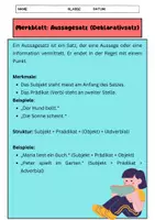 Vorschau - Arbeitsblätter - Aussagesätze Merkblatt +Beispiele - Seite 1