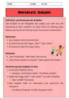Vorschau - Arbeitsblätter - Das Subjekt: Arbeitsblatt + Merkblatt zum Satzglied - Seite 1