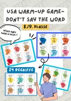 Vorschau - Spiele - USA Warm-Up Game, "Dont't say the word" | Englisch, Klasse 8.-9., Aufwärmspiel - Deckblatt