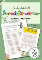 Vorschau - Arbeitsblätter - Anredefürwörter/ -pronomen: AB 1 - Lückentext + Lösung - Deckblatt