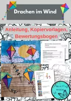 Vorschau - Arbeitsblätter - kleines Kunstprojekt: Drachen im Wind, Anleitung, Kopiervorlagen, Bewertungsbogen - Deckblatt