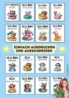 Vorschau - Mal- und Bastelvorlagen - Affirmationskarten Selbstliebe mit Sommertieren - Seite 1