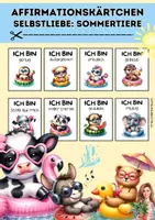Vorschau - Mal- und Bastelvorlagen - Affirmationskarten Selbstliebe mit Sommertieren - Deckblatt