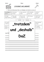 Vorschau - Arbeitsblätter - Hauptsatzverbindungen mit "trotzdem" und "deshalb" - DaZ - Deckblatt