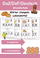 Vorschau - Mal- und Bastelvorlagen - Lebensmittel Wörter stempeln - DaZ/DaF, Deutsch (Grundschule) - Deckblatt