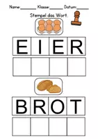 Vorschau - Mal- und Bastelvorlagen - Lebensmittel Wörter stempeln - DaZ/DaF, Deutsch (Grundschule) - Seite 1