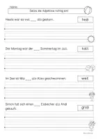 Vorschau - Arbeitsblätter - Adjektive richtig einsetzen, Sätze schreiben - Seite 1