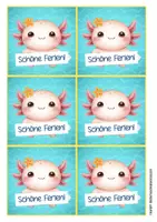 Vorschau - Mal- und Bastelvorlagen - Axolotlklasse Klassentier Axolotl Feriengrüße kostenlos - Seite 1