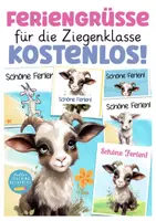 Vorschau - Mal- und Bastelvorlagen - Ziegenklasse Klassentier Ziege Feriengrüße kostenlos - Deckblatt