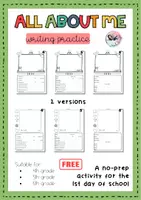 Vista previa - Hojas de trabajo - ALL ABOUT ME: WRITING PRACTICE - Portada