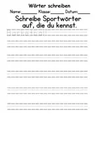 Vorschau - Arbeitsblätter - Sport/Sportarten Wörter und Sätze schreiben DaZ/DaF, deutsch - Seite 1