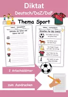 Vorschau - Arbeitsblätter - GRATIS - Diktat Thema Sport/Sportarten - DaZ/DaF, Deutsch (Klasse 1 bis 4) - Deckblatt