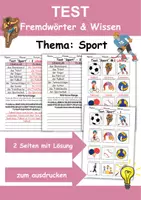 Vorschau - Arbeitsblätter - Test Sport/Sportarten - DaZ/DaF, Deutsch, Sachunterricht (Klasse 1 und 2) - Deckblatt