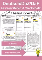 Vorschau - Arbeitsblätter - Sport/Sportarten Leseverstehen und Wortschatz - DaZ/DaF, Deutsch, Sachunterricht - Deckblatt