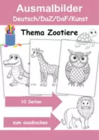Vorschau - Arbeitsblätter - Ausmalbilder Thema Zootiere - Grundschule - Bastelvorlagen - Deckblatt