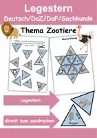 Vorschau - Arbeitsblätter - GRATIS Legestern Zootiere Wortschatz - DaZ/DaF, Deutsch (Klassen 1 und 2) - Deckblatt
