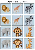 Vorschau - Arbeitsblätter - Merk es dir Zootiere (Bild-Bild) - DaZ/DaF, Deutsch (Klasse 1 bis 4) - Seite 1