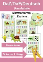 Vorschau - Arbeitsblätter - Zootiere Klammerkarten mit Lösung - DaZ/DaF, Deutsch (Klasse 1 und 2) - Deckblatt