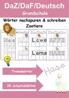 Vorschau - Arbeitsblätter - Wörter nachspuren und schreiben Zootiere - DaZ/DaF/Deutsch - Deckblatt