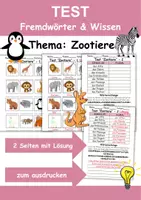 Vorschau - Arbeitsblätter - Test Zootiere - DaZ/DaF, Deutsch, Sachunterricht (Klasse 1 und 2) - Deckblatt