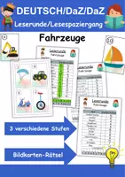 Vorschau - Arbeitsblätter - Lesespaziergang Fahrzeuge - Leserunde Klasse 1 und 2 - Deckblatt