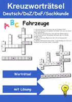 Vorschau - Arbeitsblätter - Kreuzworträtsel mit Lösung Fahrzeuge (Grundschule) - DaZ/DaF, Deutsch, Wortschatz - Deckblatt