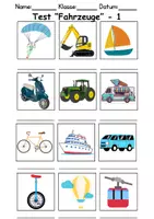 Vorschau - Arbeitsblätter - Test Fahrzeuge - DaZ/DaF, Deutsch, Sachunterricht (Klasse 1 und 2) - Seite 1