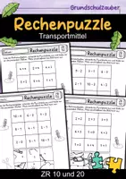 Vorschau - Arbeitsblätter - Rechenpuzzle Transportmittel - Zahlenraum 10 und 20 - 1. Klasse Mathe - Deckblatt