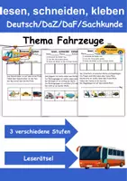 Vorschau - Arbeitsblätter - Fahrzeuge Leserätsel - Lesen, schneiden, kleben - DaZ/DaF, Deutsch, Sachunterricht - Deckblatt