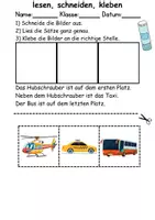 Vorschau - Arbeitsblätter - Fahrzeuge Leserätsel - Lesen, schneiden, kleben - DaZ/DaF, Deutsch, Sachunterricht - Seite 1