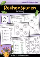 Vorschau - Arbeitsblätter - Rechenspuren Frühling ZR 20 mit ZÜ - Rechenspur 4-fach differenziert - Deckblatt