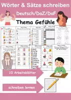 Vorschau - Arbeitsblätter - Gefühle Wörter und Sätze schreiben DaZ/DaF, deutsch - Deckblatt