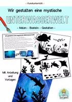 Vorschau - Stundenentwürfe - Kunstunterricht Tiefsee, Unterwasserwelt gestalten mit Wasserfarbe. - Deckblatt
