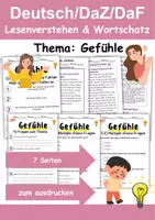 Vorschau - Arbeitsblätter - Gefühle Leseverstehen und Wortschatz - DaZ/DaF, Deutsch, Sachunterricht - Deckblatt