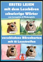 Vorschau - Stationenlernen - Erstes Lesen mit Lesestreifen - schwierige Wörter - Lesebär - Deckblatt