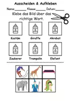 Vorschau - Mal- und Bastelvorlagen - Ausschneiden und kleben Zirkus - Wortschatz basteln Feinmotorik (Grundschule) - Seite 1