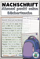Vorschau - Arbeitsblätter - Nachschrift "Ahmad packt seine Büchertasche" mit Knickdiktat und Lückentext - DaZ / DaF / Deutsch - Seite 1