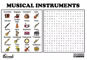 Vista previa - Hojas de trabajo - MUSICAL INSTRUMENTS – Word Search (20 Words) - página 1