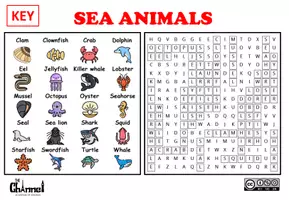 Vista previa - Hojas de trabajo - SEA ANIMALS – Word Search (20 Words) - página 3