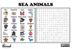 Aperçu - Feuilles d'exercices - SEA ANIMALS – Word Search (20 Words) - Page 1