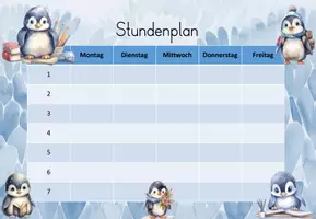 Vorschau - Arbeitsblätter - Stundenplan Pinguinklasse – Süße Stundenpläne für das Klassentier Pinguin🏫🐧 - Seite 1