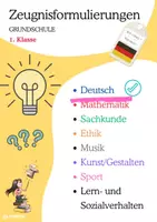 Vorschau - Lehrpläne/Lehrermaterial - ZEUGNISFORMULIERUNGEN: DEUTSCH 1.Klasse - Deckblatt