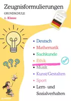 Vorschau - Lehrpläne/Lehrermaterial - ZEUGNISFORMULIERUNGEN 1.Klasse ETHIK - Deckblatt