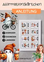 Vorschau - Mal- und Bastelvorlagen - Affirmationskarten mit Halloween Gespenster + Sprüche - Seite 1