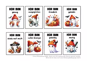Vorschau - Mal- und Bastelvorlagen - Affirmationskarten mit Halloween Gespenster + Sprüche - Seite 3