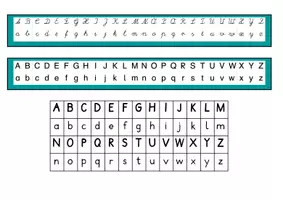 Vorschau - Fördermaterial/Inklusion - ABC- Vorlage. Schreibschrift Merkkarte. Alphabet-Streifen am Arbeitsplatz - Seite 3