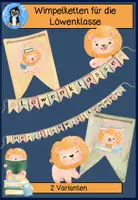 Vorschau - Poster - Wimpelkette Löwenklasse – Klassentier Löwe – Herzlich Willkommen Deko zum Schulstart & Einschulung 🦁 - Deckblatt