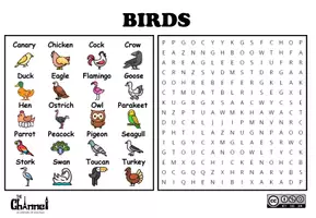 Aperçu - Feuilles d'exercices - BIRDS – Word Search Puzzle (20 Words) - Page 1