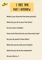 Vorschau - Aufgabenkarten - Interviewfragen für die Sprechprüfung (ab Kl. 8/9, free-time) - Seite 1